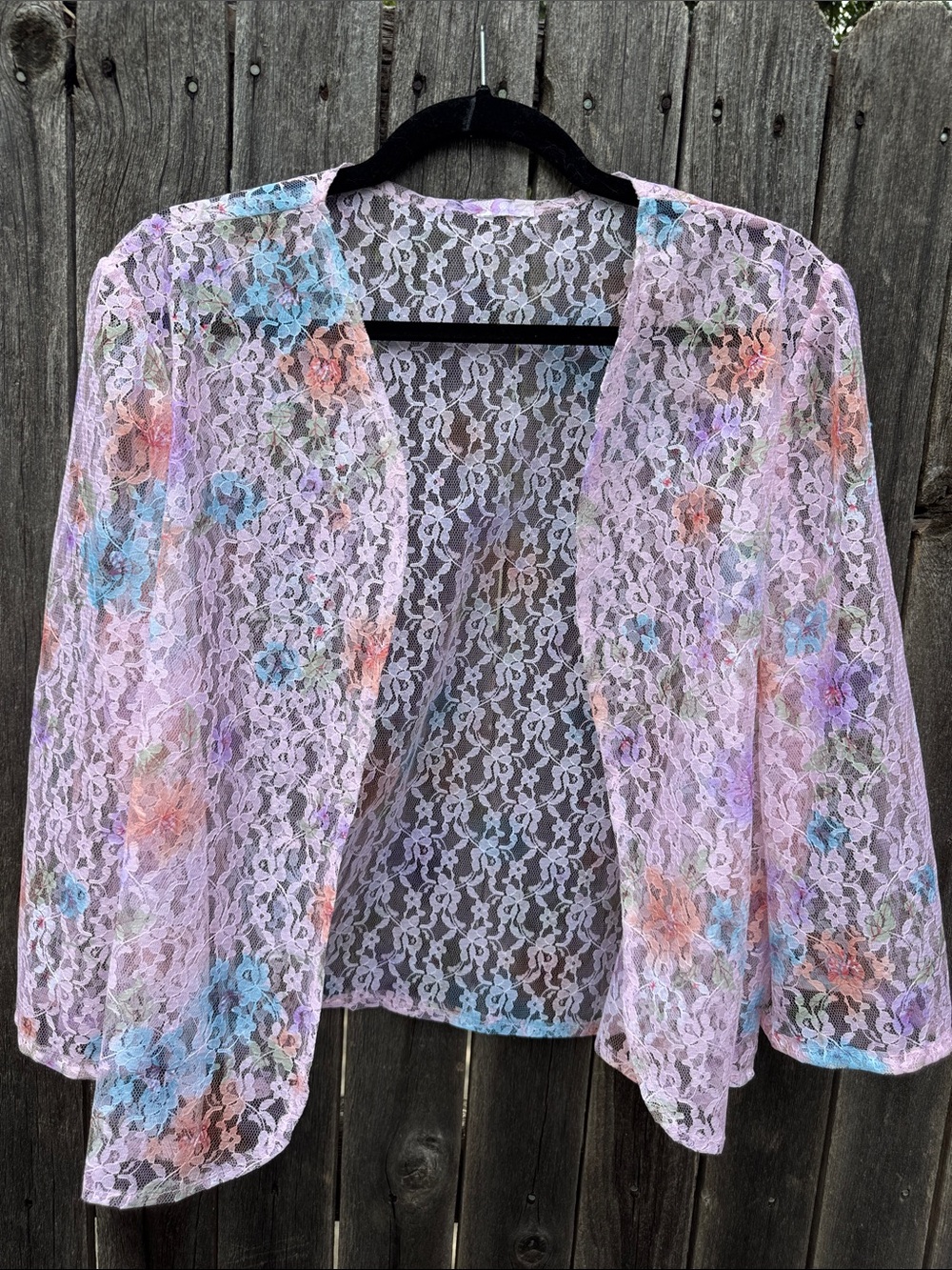 Vintage Sheer lace Lavender Lace Floral Open Front Topper